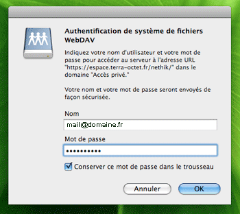 Fenêtre d'authentification Mac OS