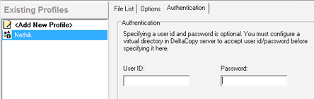 Formulaire utilisateur / mot de passe de Delta Copy