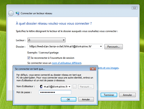 Connexion à un lecteur réseau Windows Vista